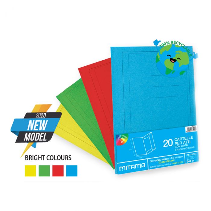 www1.ilkreativo Mitama 20pz Cartellette Manilla con Lembi f.to 25x33 cm. Colori Brill