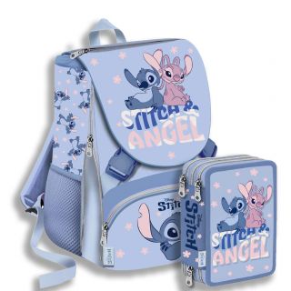 Stitch e Angel - School Pack - Zaino Estensibile + Astuccio 3 zip - Scuola 2025-2026