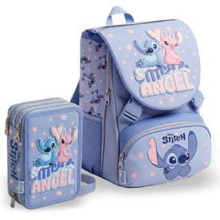 Stitch e Angel - School Pack - Zaino Estensibile + Astuccio 3 zip